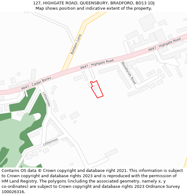 127, HIGHGATE ROAD, QUEENSBURY, BRADFORD, BD13 1DJ: Location map and indicative extent of plot
