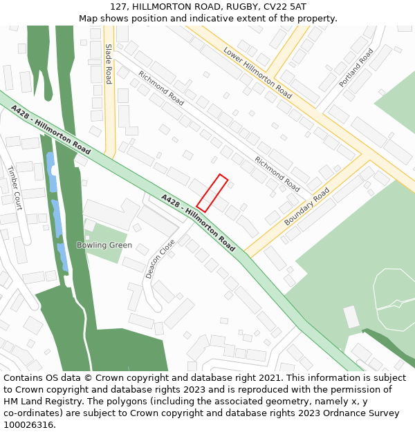 127, HILLMORTON ROAD, RUGBY, CV22 5AT: Location map and indicative extent of plot