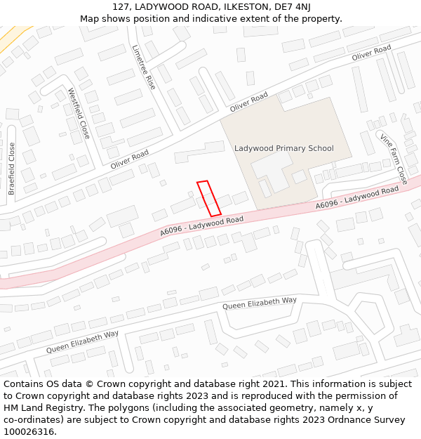 127, LADYWOOD ROAD, ILKESTON, DE7 4NJ: Location map and indicative extent of plot