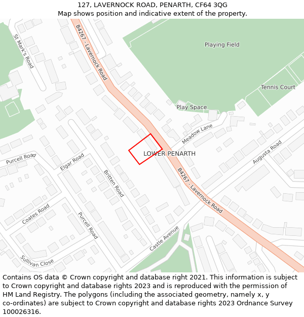 127, LAVERNOCK ROAD, PENARTH, CF64 3QG: Location map and indicative extent of plot