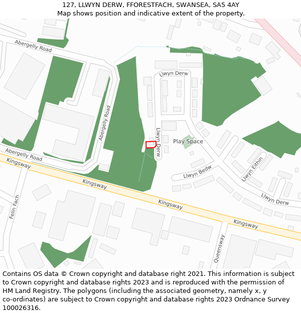 127, LLWYN DERW, FFORESTFACH, SWANSEA, SA5 4AY: Location map and indicative extent of plot