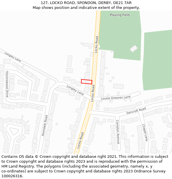 127, LOCKO ROAD, SPONDON, DERBY, DE21 7AR: Location map and indicative extent of plot