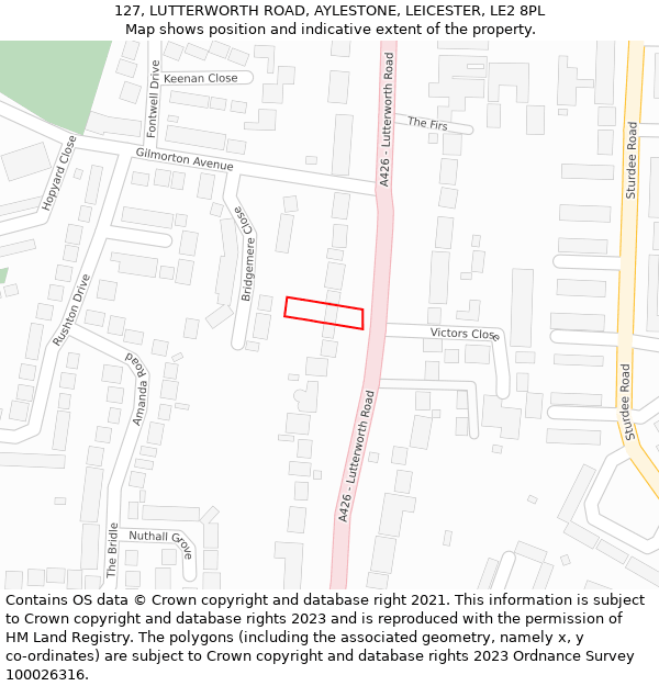 127, LUTTERWORTH ROAD, AYLESTONE, LEICESTER, LE2 8PL: Location map and indicative extent of plot