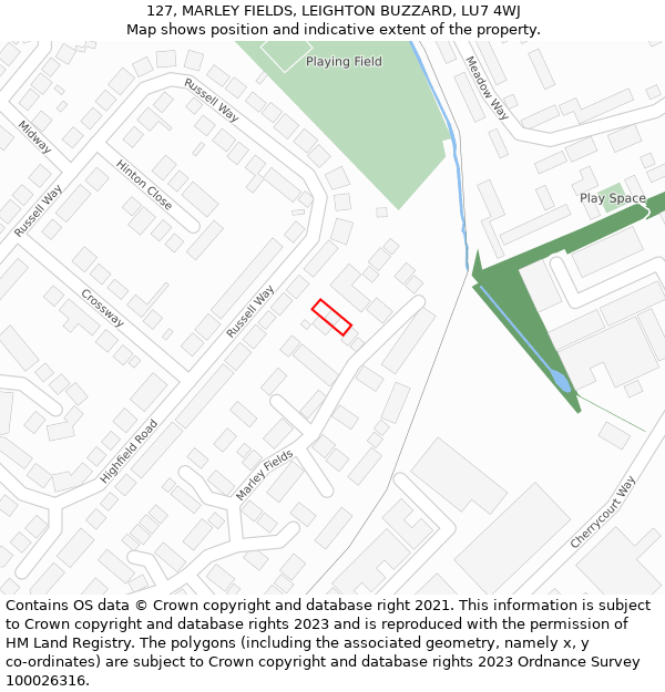 127, MARLEY FIELDS, LEIGHTON BUZZARD, LU7 4WJ: Location map and indicative extent of plot