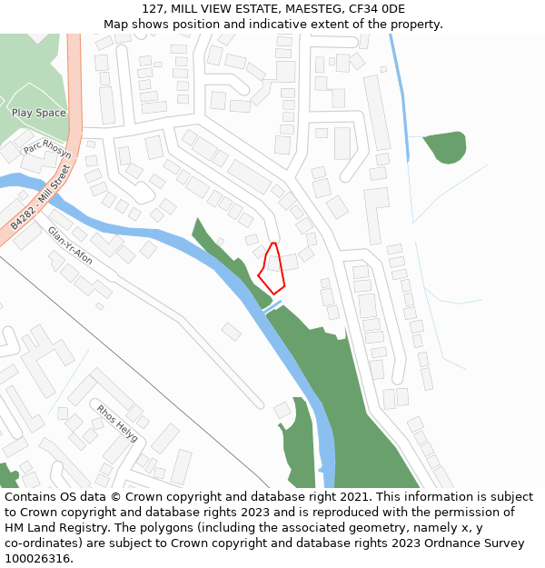 127, MILL VIEW ESTATE, MAESTEG, CF34 0DE: Location map and indicative extent of plot