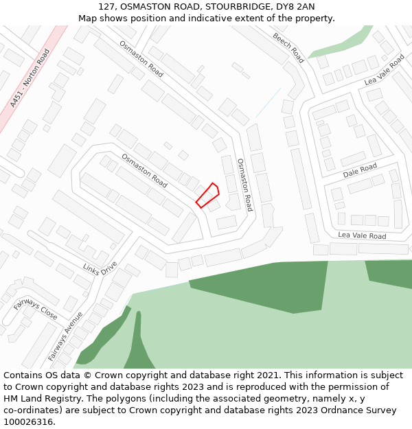127, OSMASTON ROAD, STOURBRIDGE, DY8 2AN: Location map and indicative extent of plot