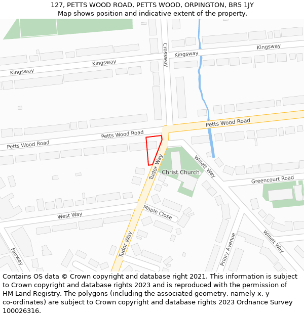 127, PETTS WOOD ROAD, PETTS WOOD, ORPINGTON, BR5 1JY: Location map and indicative extent of plot