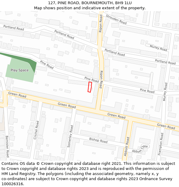 127, PINE ROAD, BOURNEMOUTH, BH9 1LU: Location map and indicative extent of plot