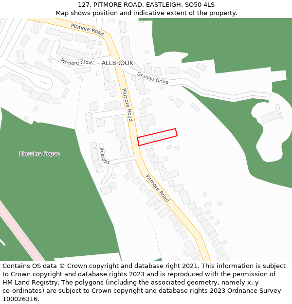 127, PITMORE ROAD, EASTLEIGH, SO50 4LS: Location map and indicative extent of plot