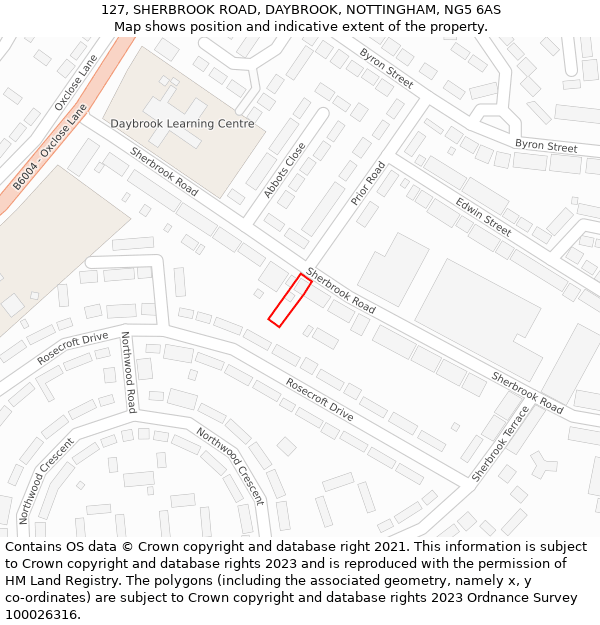 127, SHERBROOK ROAD, DAYBROOK, NOTTINGHAM, NG5 6AS: Location map and indicative extent of plot