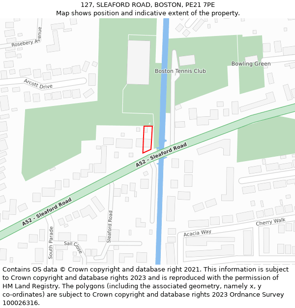 127, SLEAFORD ROAD, BOSTON, PE21 7PE: Location map and indicative extent of plot