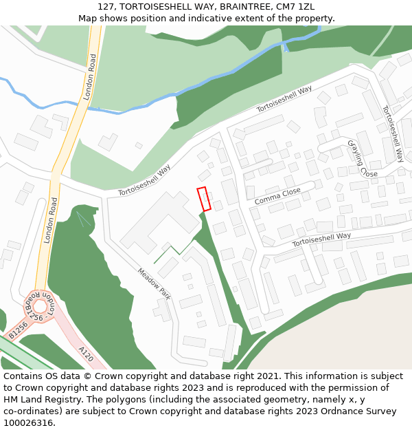 127, TORTOISESHELL WAY, BRAINTREE, CM7 1ZL: Location map and indicative extent of plot