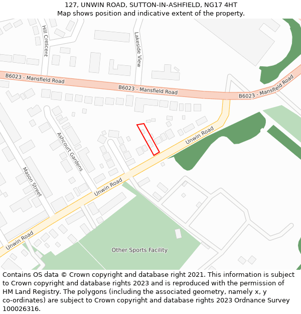 127, UNWIN ROAD, SUTTON-IN-ASHFIELD, NG17 4HT: Location map and indicative extent of plot