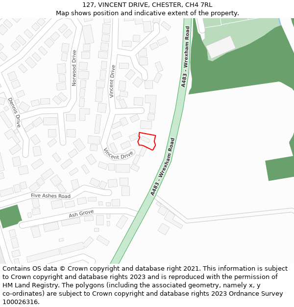127, VINCENT DRIVE, CHESTER, CH4 7RL: Location map and indicative extent of plot