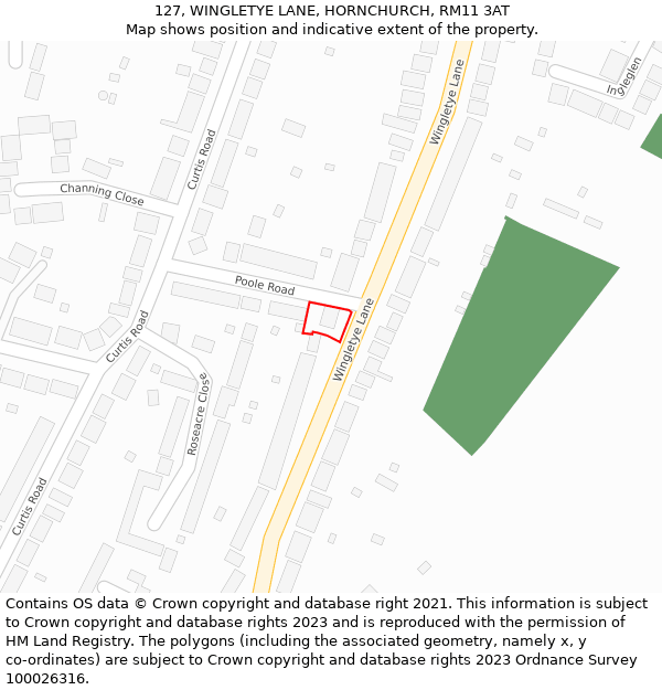 127, WINGLETYE LANE, HORNCHURCH, RM11 3AT: Location map and indicative extent of plot