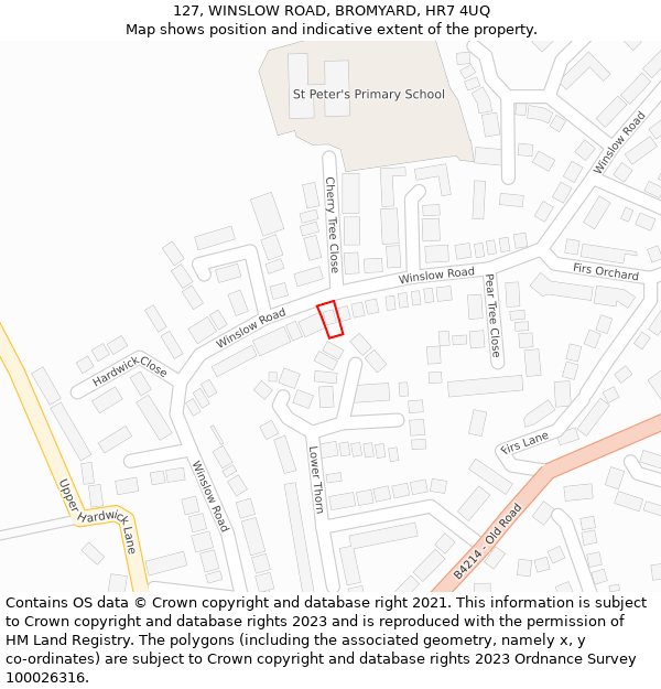 127, WINSLOW ROAD, BROMYARD, HR7 4UQ: Location map and indicative extent of plot