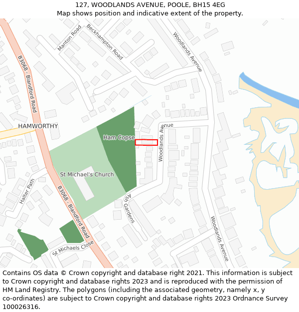 127, WOODLANDS AVENUE, POOLE, BH15 4EG: Location map and indicative extent of plot