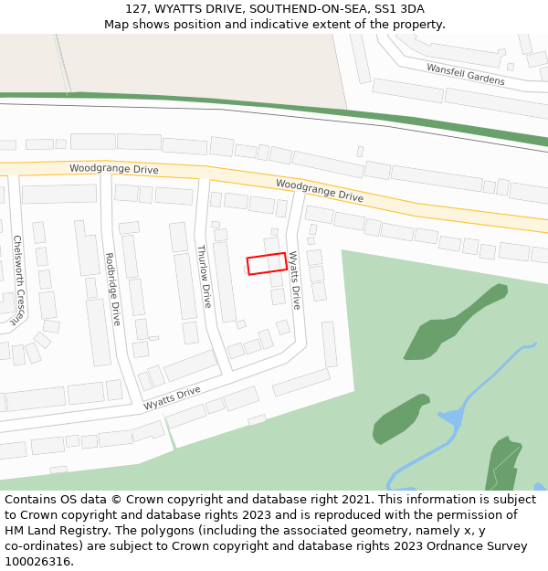 127, WYATTS DRIVE, SOUTHEND-ON-SEA, SS1 3DA: Location map and indicative extent of plot