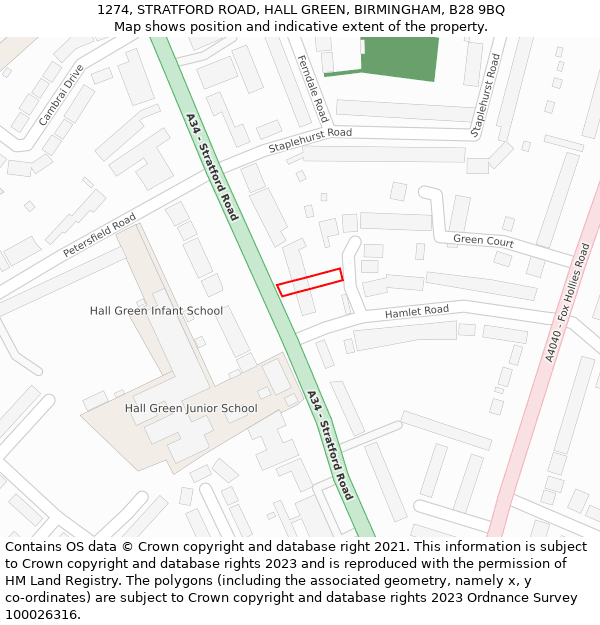 1274, STRATFORD ROAD, HALL GREEN, BIRMINGHAM, B28 9BQ: Location map and indicative extent of plot