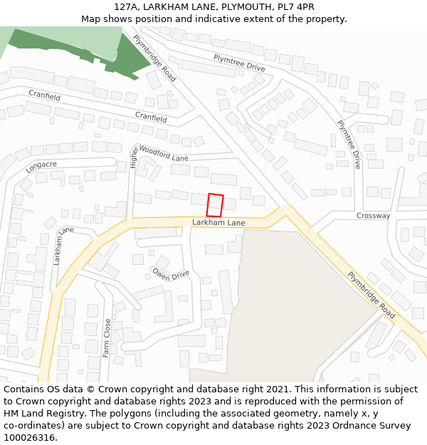 127A, LARKHAM LANE, PLYMOUTH, PL7 4PR: Location map and indicative extent of plot