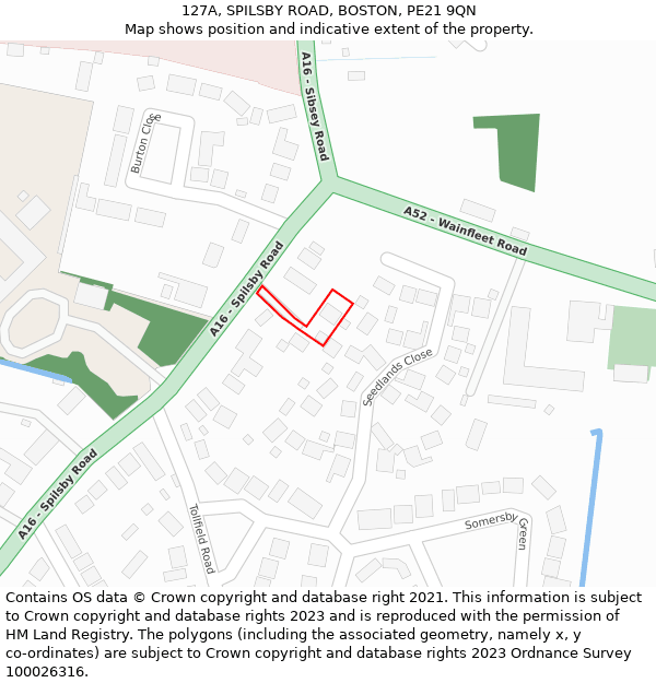 127A, SPILSBY ROAD, BOSTON, PE21 9QN: Location map and indicative extent of plot