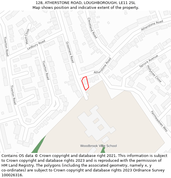 128, ATHERSTONE ROAD, LOUGHBOROUGH, LE11 2SL: Location map and indicative extent of plot