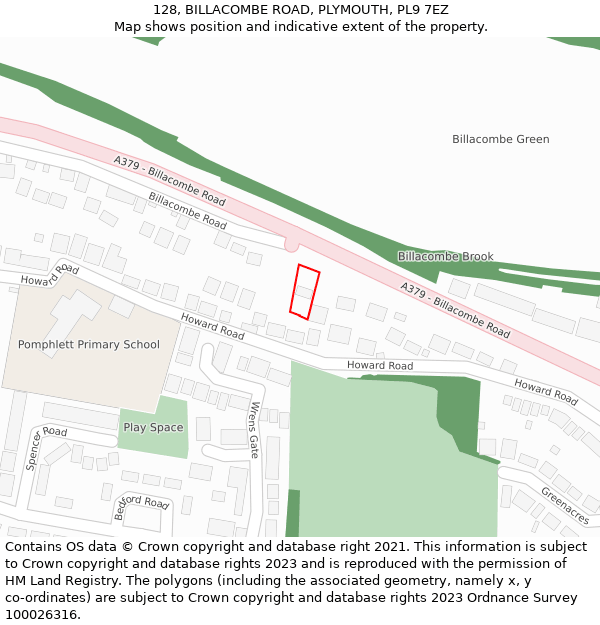 128, BILLACOMBE ROAD, PLYMOUTH, PL9 7EZ: Location map and indicative extent of plot