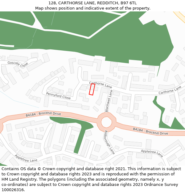 128, CARTHORSE LANE, REDDITCH, B97 6TL: Location map and indicative extent of plot