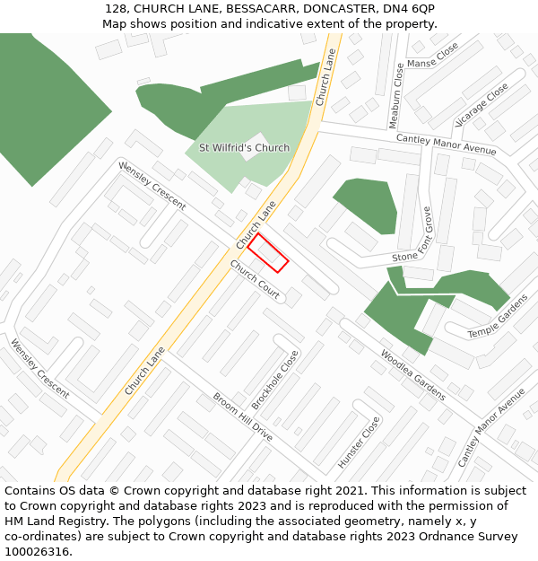 128, CHURCH LANE, BESSACARR, DONCASTER, DN4 6QP: Location map and indicative extent of plot