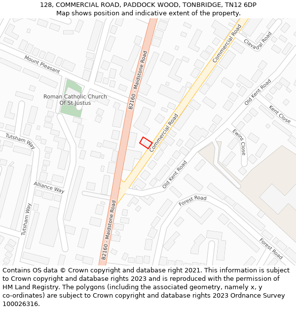 128, COMMERCIAL ROAD, PADDOCK WOOD, TONBRIDGE, TN12 6DP: Location map and indicative extent of plot