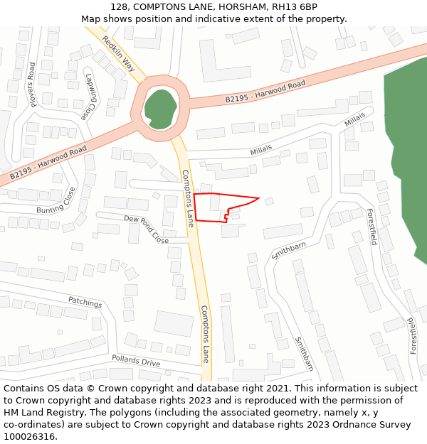 128, COMPTONS LANE, HORSHAM, RH13 6BP: Location map and indicative extent of plot