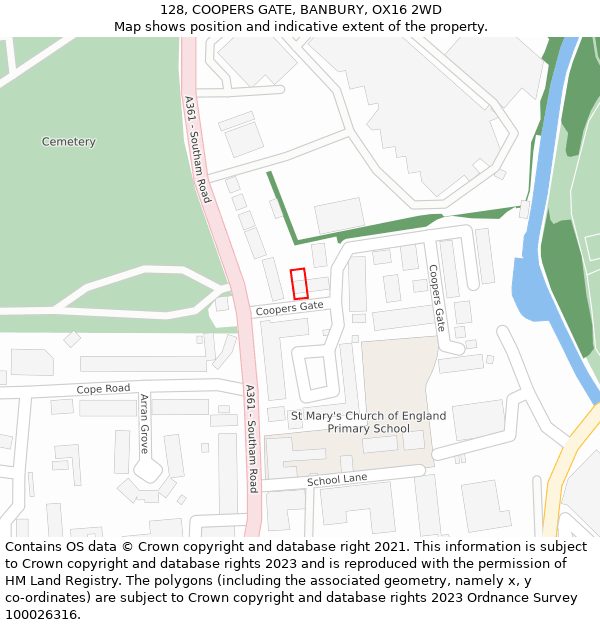 128, COOPERS GATE, BANBURY, OX16 2WD: Location map and indicative extent of plot