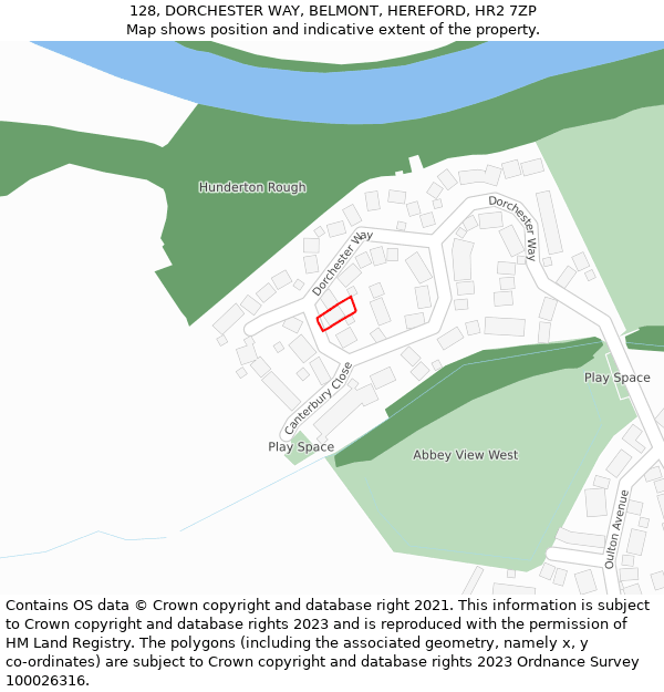 128, DORCHESTER WAY, BELMONT, HEREFORD, HR2 7ZP: Location map and indicative extent of plot