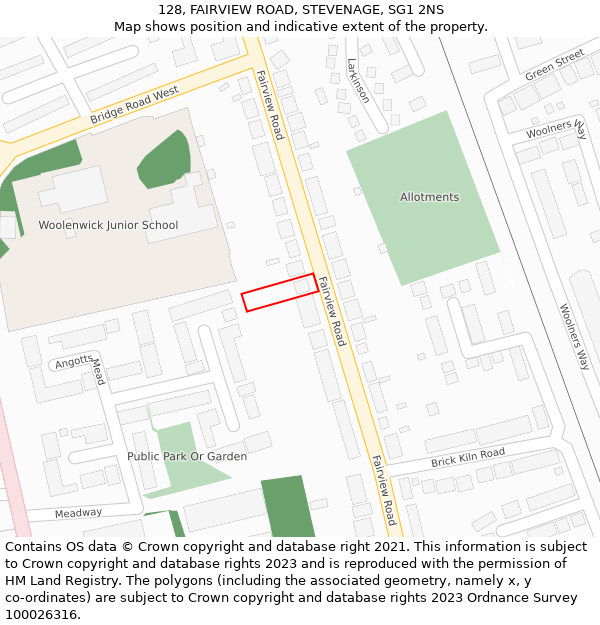 128, FAIRVIEW ROAD, STEVENAGE, SG1 2NS: Location map and indicative extent of plot
