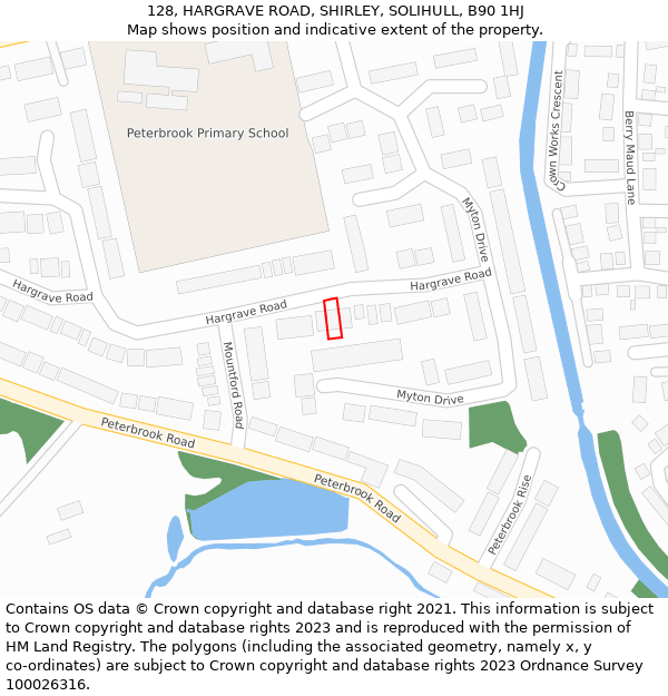 128, HARGRAVE ROAD, SHIRLEY, SOLIHULL, B90 1HJ: Location map and indicative extent of plot