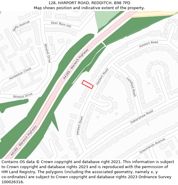 128, HARPORT ROAD, REDDITCH, B98 7PD: Location map and indicative extent of plot