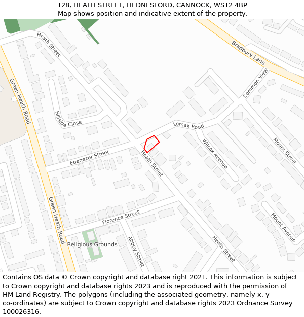 128, HEATH STREET, HEDNESFORD, CANNOCK, WS12 4BP: Location map and indicative extent of plot