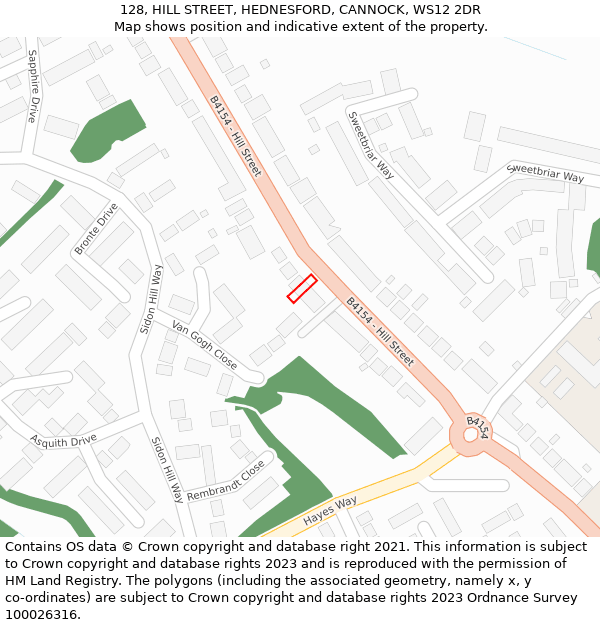 128, HILL STREET, HEDNESFORD, CANNOCK, WS12 2DR: Location map and indicative extent of plot