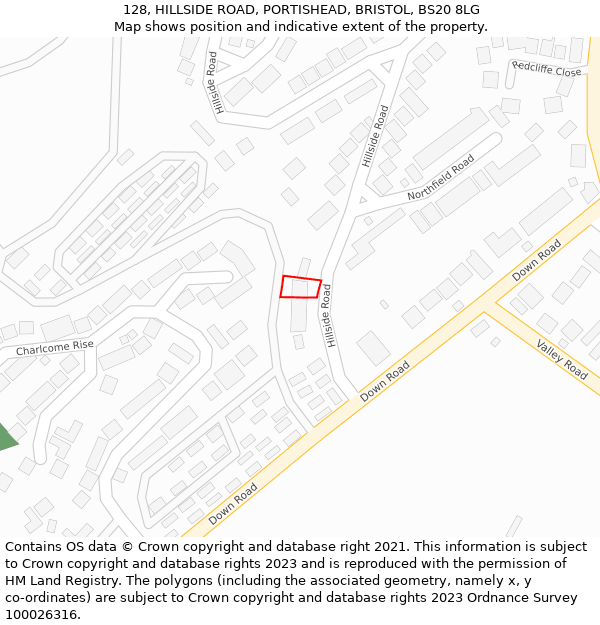 128, HILLSIDE ROAD, PORTISHEAD, BRISTOL, BS20 8LG: Location map and indicative extent of plot
