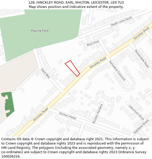 128, HINCKLEY ROAD, EARL SHILTON, LEICESTER, LE9 7LD: Location map and indicative extent of plot