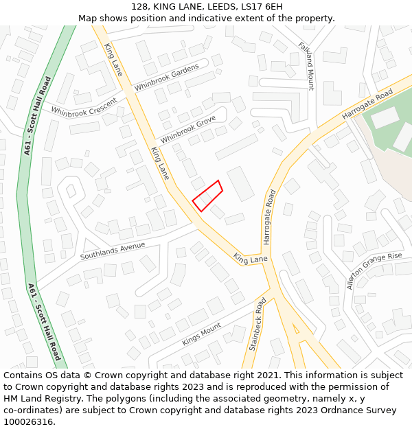 128, KING LANE, LEEDS, LS17 6EH: Location map and indicative extent of plot
