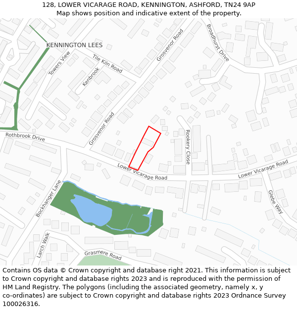 128, LOWER VICARAGE ROAD, KENNINGTON, ASHFORD, TN24 9AP: Location map and indicative extent of plot