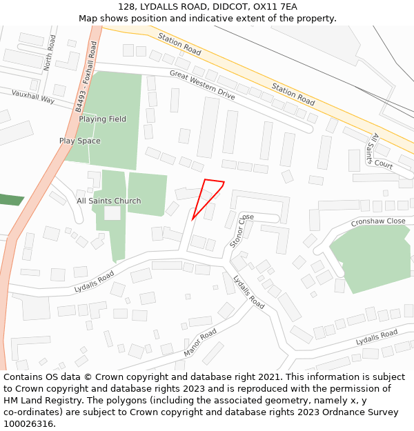 128, LYDALLS ROAD, DIDCOT, OX11 7EA: Location map and indicative extent of plot
