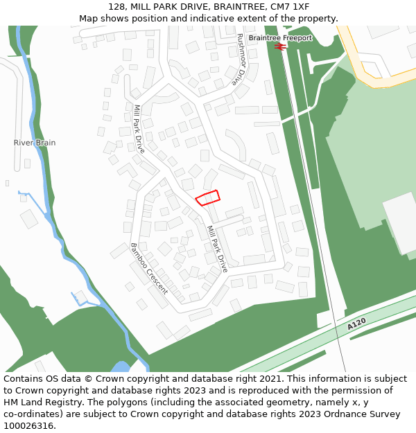 128, MILL PARK DRIVE, BRAINTREE, CM7 1XF: Location map and indicative extent of plot