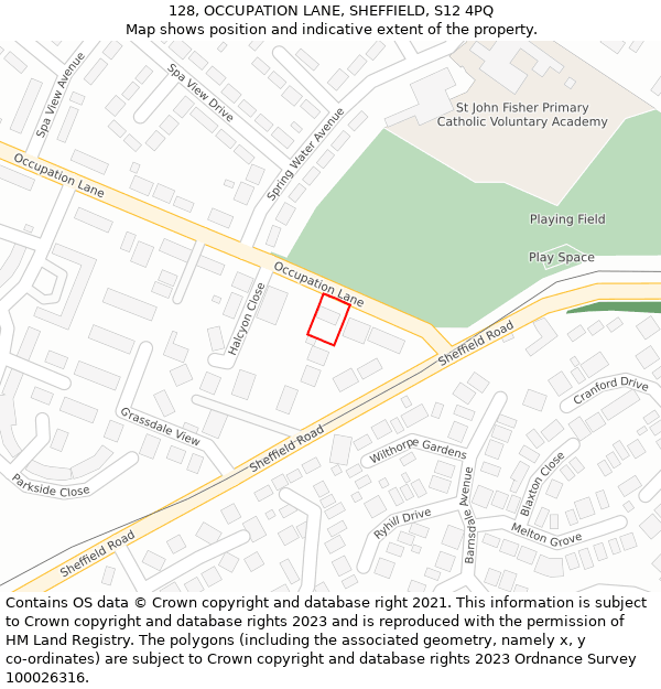 128, OCCUPATION LANE, SHEFFIELD, S12 4PQ: Location map and indicative extent of plot