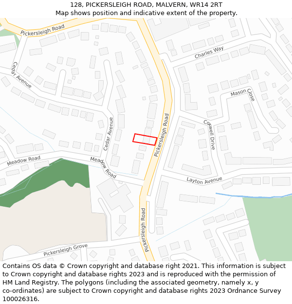 128, PICKERSLEIGH ROAD, MALVERN, WR14 2RT: Location map and indicative extent of plot