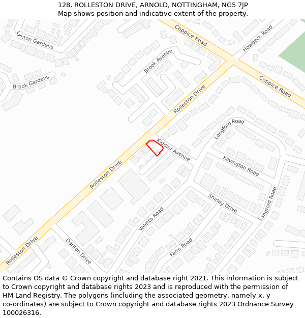 128, ROLLESTON DRIVE, ARNOLD, NOTTINGHAM, NG5 7JP: Location map and indicative extent of plot