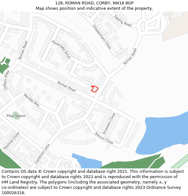 128, ROMAN ROAD, CORBY, NN18 8GP: Location map and indicative extent of plot