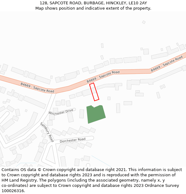 128, SAPCOTE ROAD, BURBAGE, HINCKLEY, LE10 2AY: Location map and indicative extent of plot