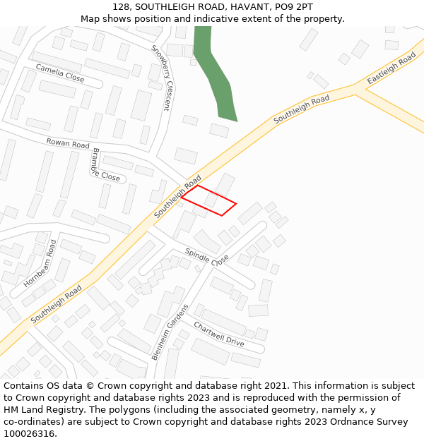 128, SOUTHLEIGH ROAD, HAVANT, PO9 2PT: Location map and indicative extent of plot